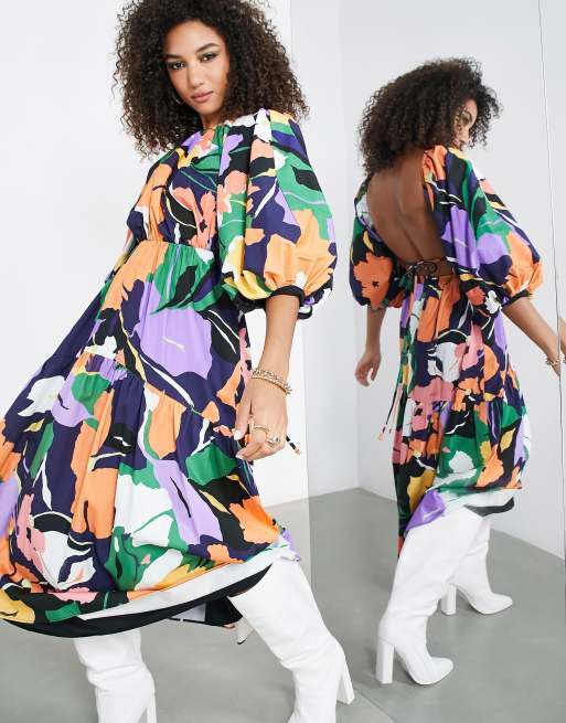 Vestido midi con estampado abstracto, mangas voluminosas y abertura en la espalda de ASOS EDITION, 2 de 4