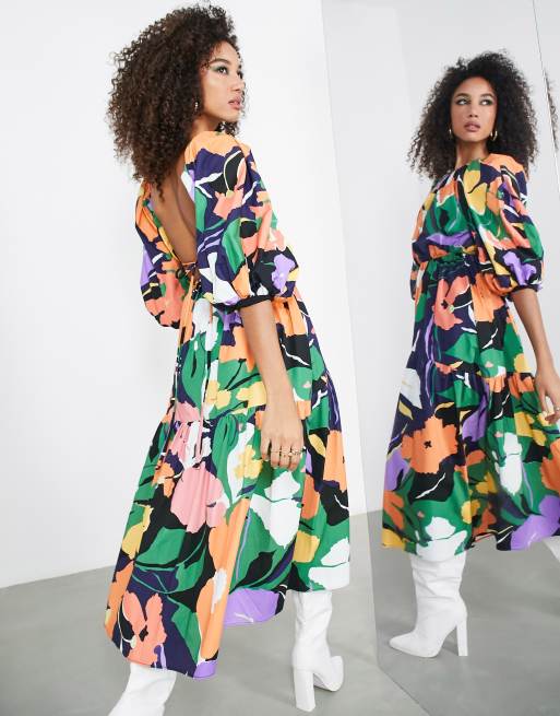 Vestido midi con estampado abstracto, mangas voluminosas y abertura en la espalda de ASOS EDITION, 3 de 4