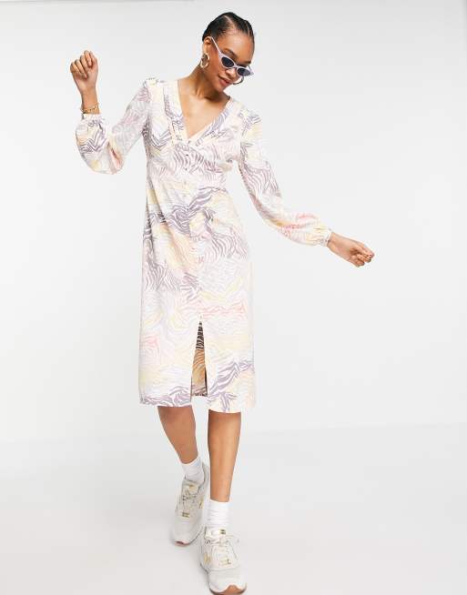Vestido midi con estampado animal, manga abullonada y abertura lateral de Y.A.S