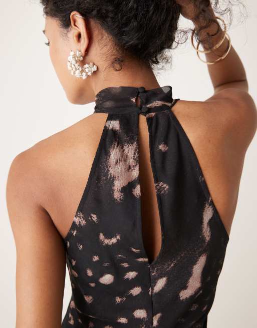 Vestido midi con estampado animal y cuello alto de chifón de ASOS DESIGN, 3 de 4