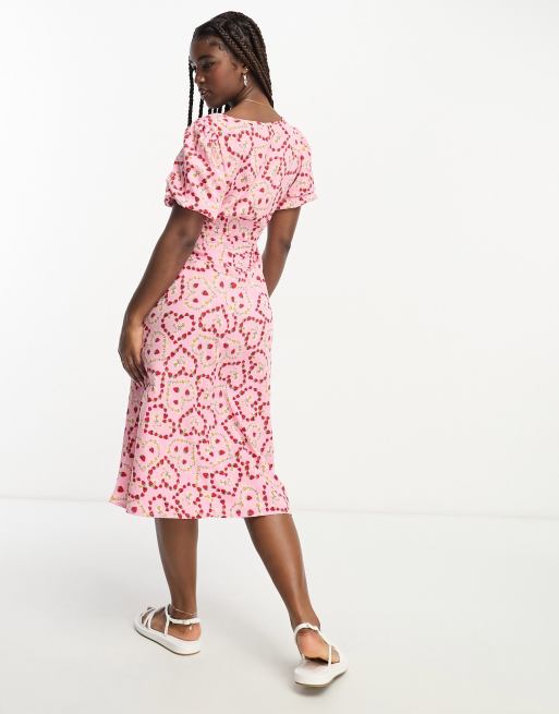 Vestido midi con estampado de corazones y lazada en la parte delantera de Influence, 2 de 4