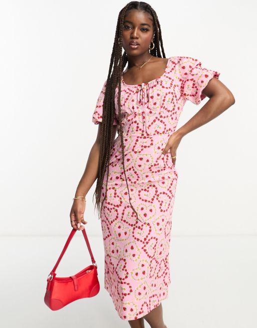 Vestido midi con estampado de corazones y lazada en la parte delantera de Influence, 3 de 4