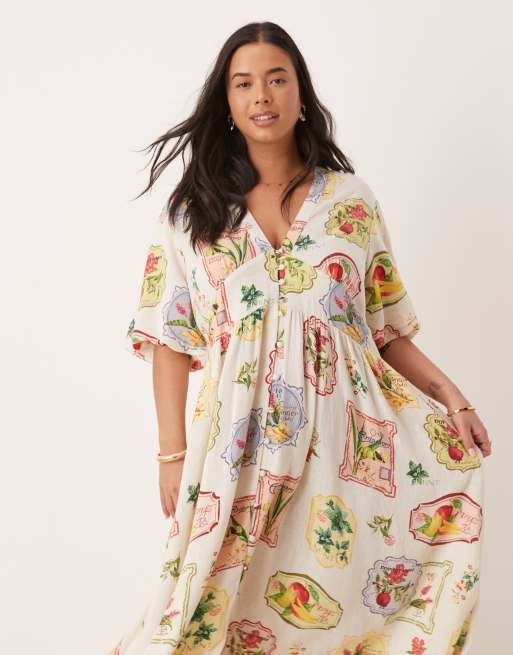 Vestido midi con estampado de frutas y postales y mangas abullonadas Starlight de Nobody's Child, 3 de 4