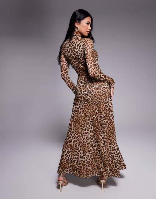 Vestido midi con estampado de leopardo de malla Lea de Bardot ASOS