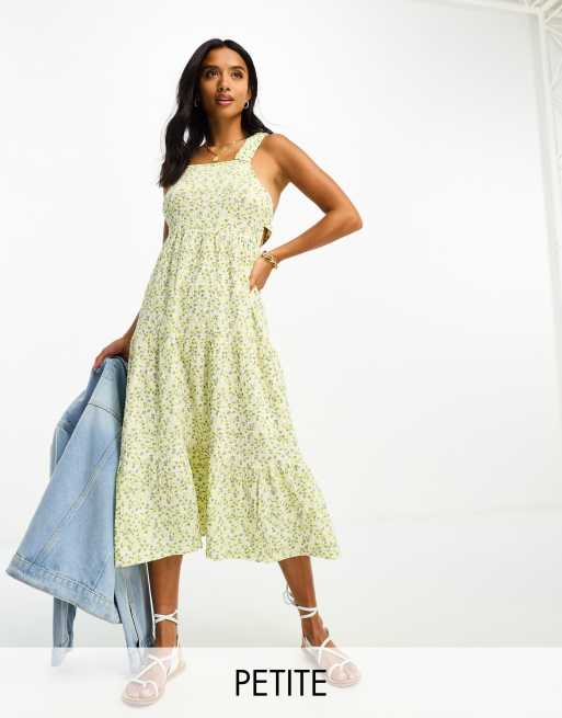 Vestido midi con estampado de limones, volantes en los tirantes y acabado texturizado de Influence Petite