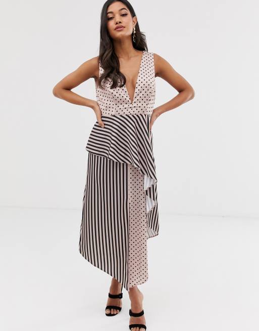 Vestido midi con estampado de mezcla de lunares y rayas de DESIGN | ASOS