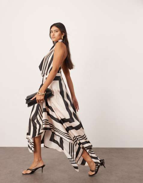 Vestido midi con estampado de rayas irregulares, cuello halter y diseño escalonado de satén de ASOS EDITION - view 1