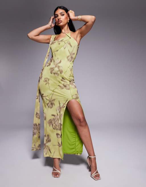 Vestido midi con estampado floral, costuras a la vista y detalle cruzado en el cuello de ASOS DESIGN