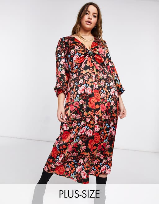 Vestido midi con estampado floral rojo intenso de Vero Moda Curve