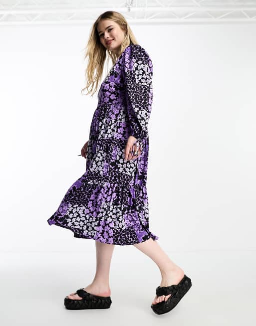Vestido midi con estampado floral variado y lazadas en las mangas de Yours, 3 de 4
