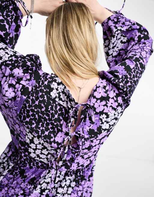 Vestido midi con estampado floral variado y lazadas en las mangas de Yours, 4 de 4