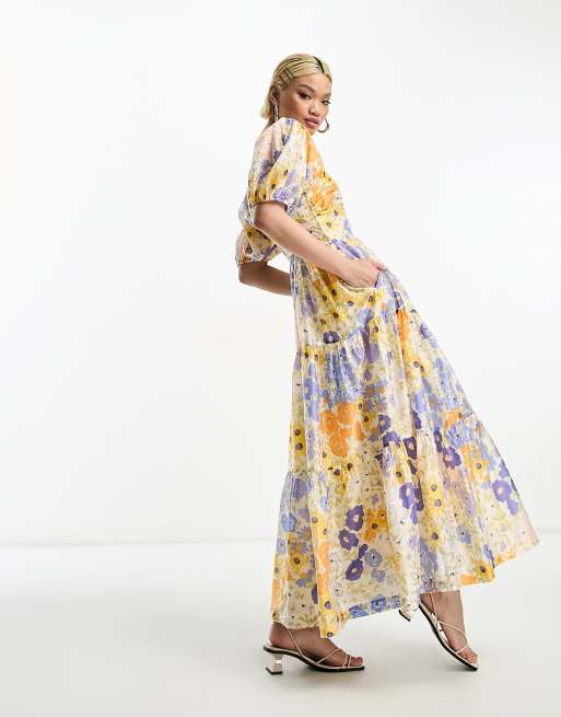 Vestido midi con estampado floral y detalle de copas de mezcla de lino de & Other Stories