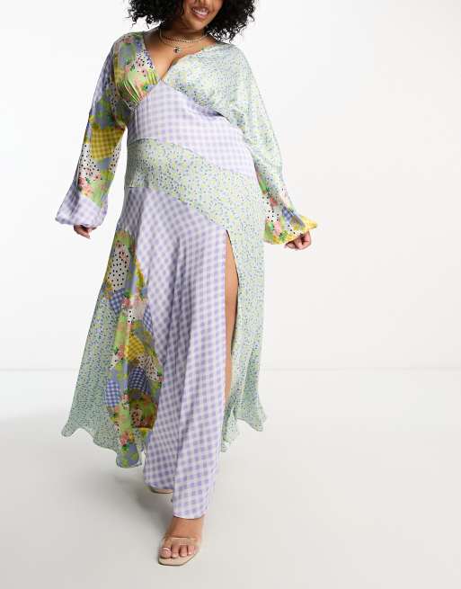 Vestido midi con estampados variados y detalle de costuras de ASOS DESIGN Curve
