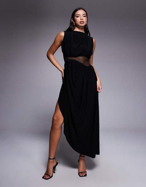 Vestido midi con falda desbocada y detalle de paneles de malla de ASOS DESIGN - view 1