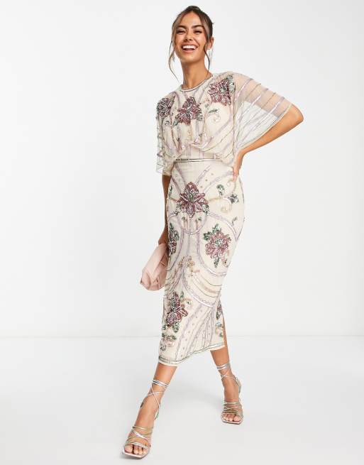 Vestido midi con mangas blusón y diseño modernista adornado de ASOS DESIGN 