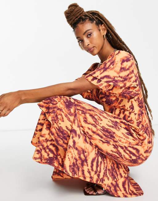 Vestido midi con mangas de volante y estampado de cebra de Topshop, 4 de 4