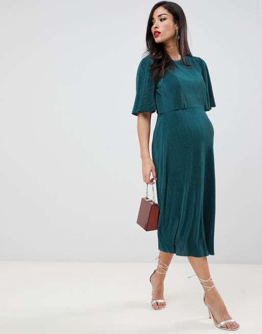 Cuervo saltar Calamidad Vestido midi con parte superior de lactancia plisada y corta de ASOS DESIGN  Maternity | ASOS