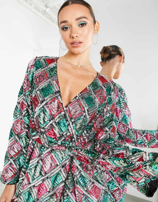 Vestido Plateado cruzado con Diseño degradado de lentejuelas de ASOS Edition