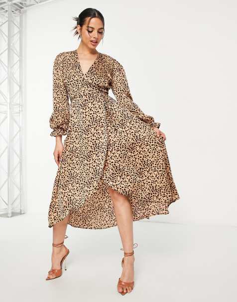 Vestido midi cruzado de manga larga con estampado animal de AX Paris - view 1
