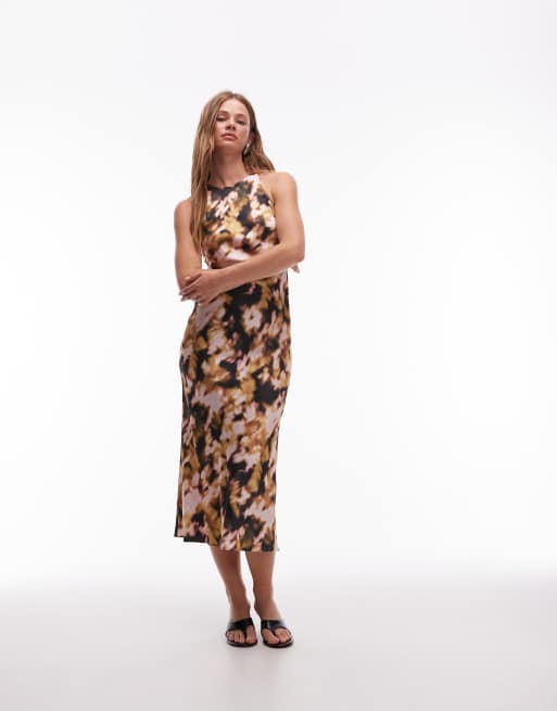 Vestido midi de corte al bies con estampado floral difuminado de satén de & Other Stories , 3 de 4