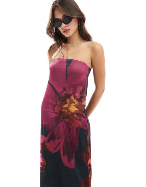 Vestido midi de corte recto con escote palabra de honor y estampado floral extragrande de ASOS DESIGN, 3 de 4