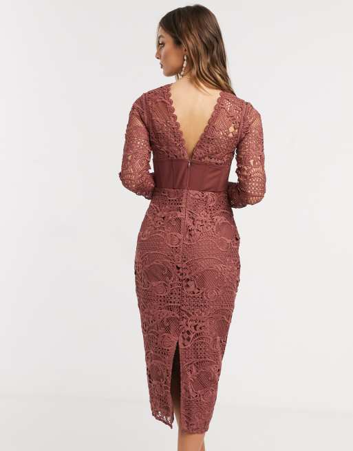 Vestido midi de encaje con corsé en la cintura de ASOS DESIGN, 2 de 4