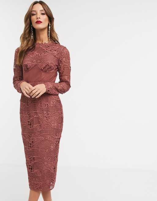 Vestido midi de encaje con corsé en la cintura de ASOS DESIGN, 4 de 4