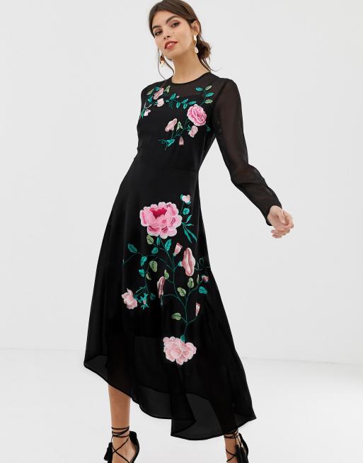 Vestido manga larga con bordado floral ASOS DESIGN | ASOS