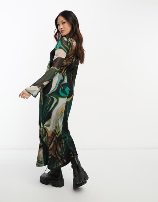 Vestido midi de manga larga con estampado marmoleado de chifón de ASOS DESIGN Petite, 2 de 4