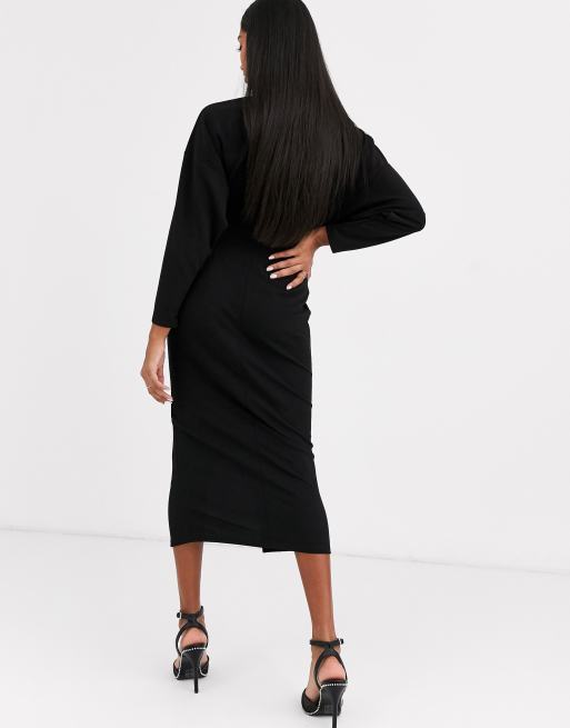 Vestido midi de manga larga en negro con cremallera frontal de ASOS DESIGN, 2 de 4