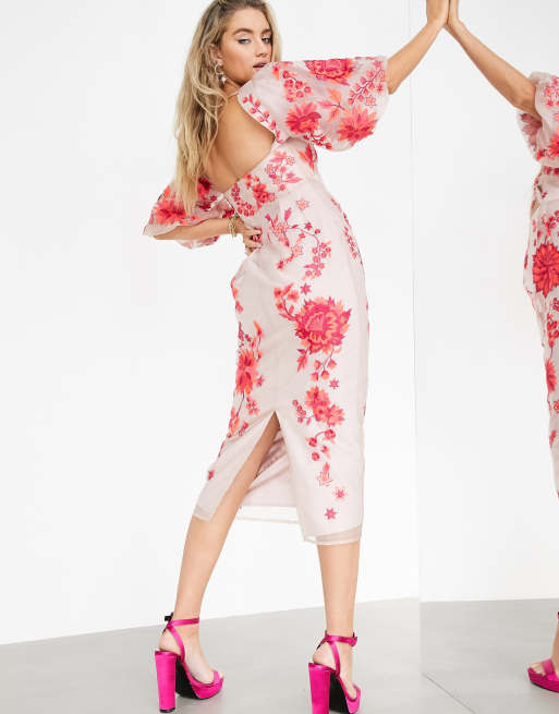Vestido midi de organza bordado con manga abullonada de ASOS EDITION, 2 de 4