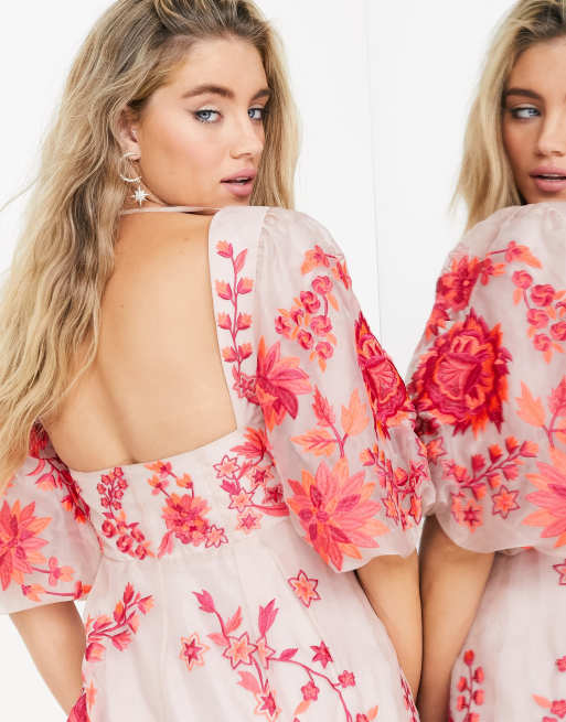 Vestido midi de organza bordado con manga abullonada de ASOS EDITION, 3 de 4
