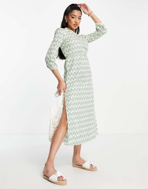 Vestido midi de tarde con estampado de ondas retro y lazada en la espalda de Glamorous