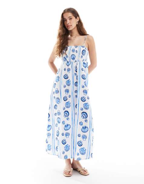 Vestido midi de tirantes con estampado azul de conchas de Vero Moda - view 1