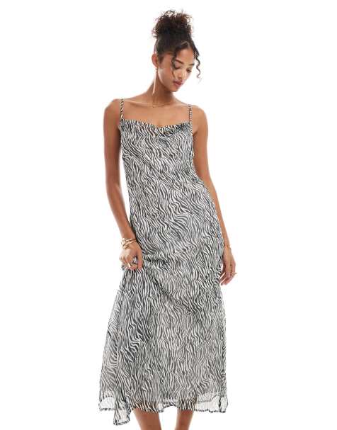 Vestido midi de tirantes con estampado de cebra y cuello desbocado Smilla de Vero Moda - view 1