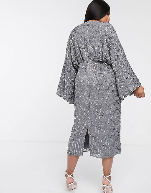 lema esférico Por favor mira Vestido midi de tubo con manga kimono y lentejuelas de ASOS EDITION Curve |  ASOS