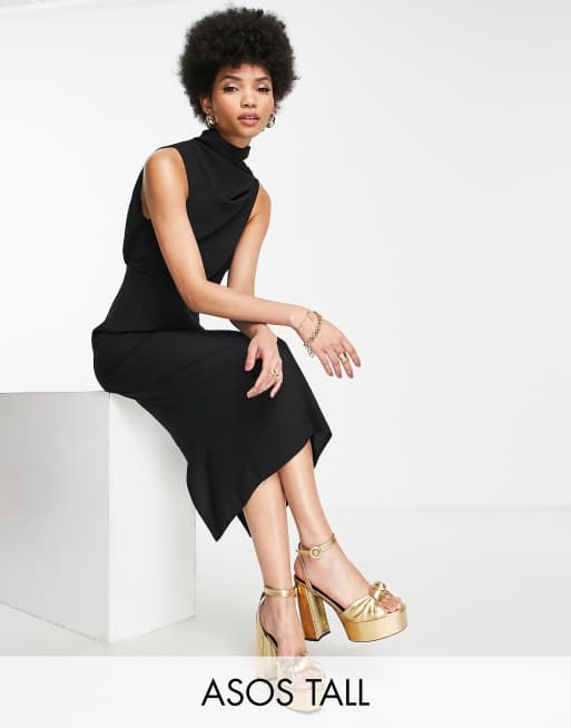 Vestido midi de tubo negro sin mangas con parte delantera desbocada de ASOS DESIGN Tall