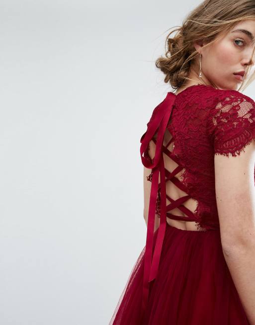 Vestido midi de tul con espalda acordonada de Chi Chi London, 3 de 4