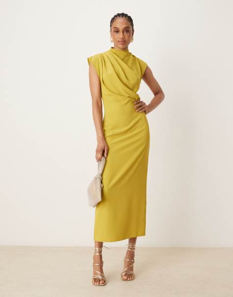 Vestido midi dorado sin mangas con cuello alto drapeado de ASOS DESIGN Tall - view 1