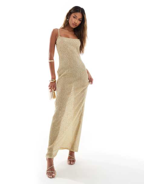 Vestido midi dorado traslúcido de tirantes con escote cuadrado de lentejuelas de ASOS DESIGN - view 1