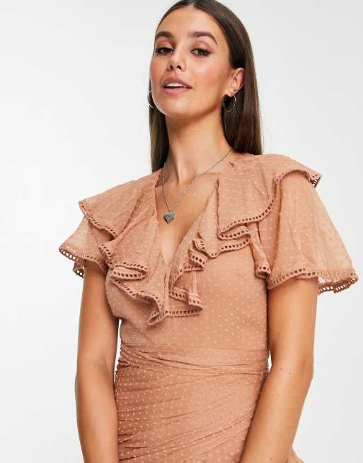 Vestido midi drapeado con detalle anudado de gasa de plumeti de ASOS DESIGN Tall, 3 de 4