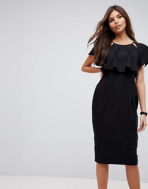 Vestido midi efecto movimiento con capa doble y manga tipo ángel de ASOS