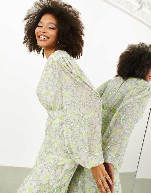 Vestido midi en tonos neón con adornos florales de ASOS EDITION, 3 de 4