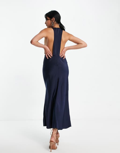 Vestido midi escotado de corte al bies con espalda de nadadora de satén de ASOS DESIGN, 3 de 4