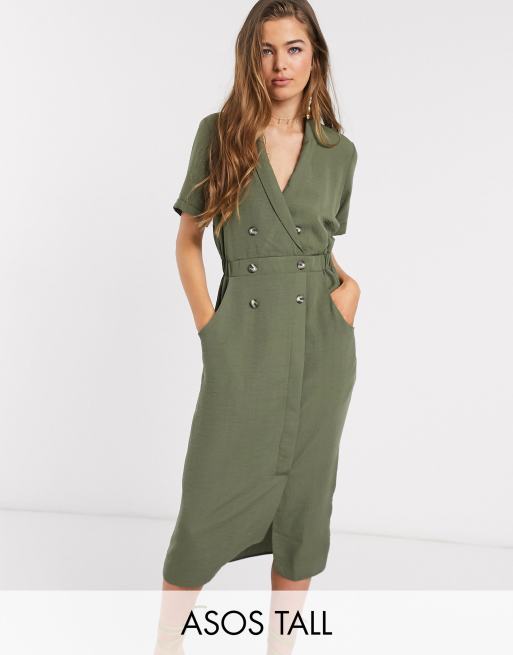 Vestido midi estilo esmoquin en color caqui de ASOS DESIGN Tall | ASOS