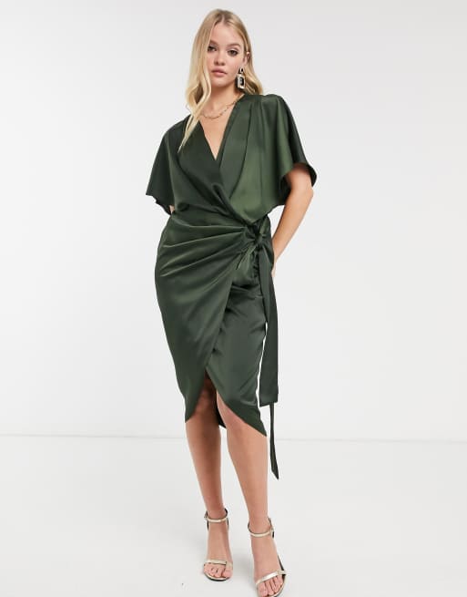 Vestido midi estilo kimono cruzado con cintura con lazo de ASOS