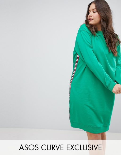 Vestido midi estilo sudadera con rayas en el lateral de ASOS DESIGN Curve
