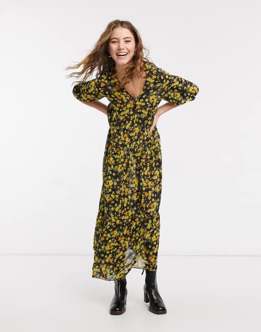 Vestido midi extragrande y amplio con estampado floral sobre tono oscuro de ASOS DESIGN