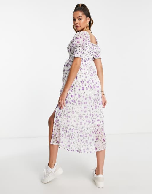 Vestido midi fruncido con mangas abullonadas de Violet Romance Maternity, 4 de 4