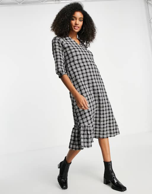 Vestido midi gris a cuadros de corte amplio de Trendyol